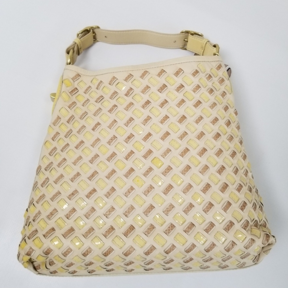 COACH LE PEYTON WOVEN LEATHER LG SHOULDER BAG  Rare! - Picture 10 of 15